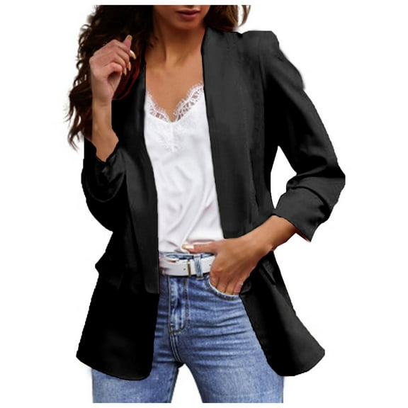 kamemir Blazer Jackets for Women Casual Open Front Long Sleeve Cardigan Lapels Blazer Suits Business Office Jackets(Black,XXL)