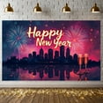 thumbnail image 5 of Neon Light Theme Happy New Year Banner Colorful Fireworks Celebration Banner City Night Backdrop Festive Festive Banner for New Year Party New Year's Eve Celebration Indoor Party, 5 of 9