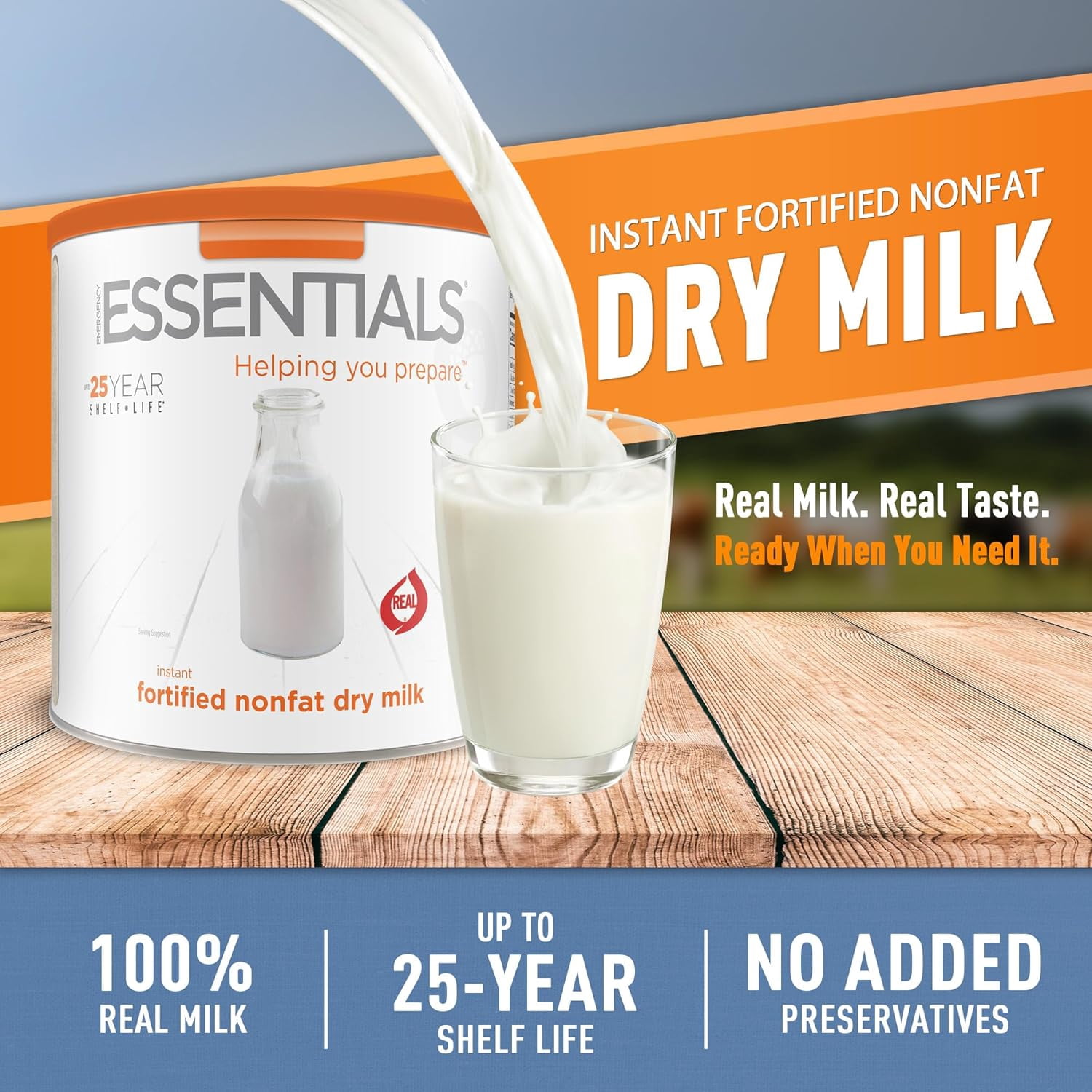 Emergency Essentials Fortified Instant Nonfat Dry Milk #10 Can, Freeze-Dried Instant Milk Powder, Emergency Bulk Food Cans, Long 20-Year Shelf Life