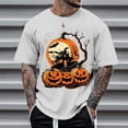 thumbnail image 2 of Bibifish Mens T-Shirts Crew Neck Jack O Lantern Print Tshirts Fall Halloween Short Sleeve Casual Tee Tops, 2 of 4