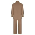 thumbnail image 5 of JGGSPWM Womens Solid Lapel Long Sleeve Button Up Shirt and Elastic Waist Pants Sets Vintage Cotton Linen 2 Piece Outfits Casual Tracksuit Lounge Set Blouse with Capris Trousers Set Brown XXL, 5 of 6