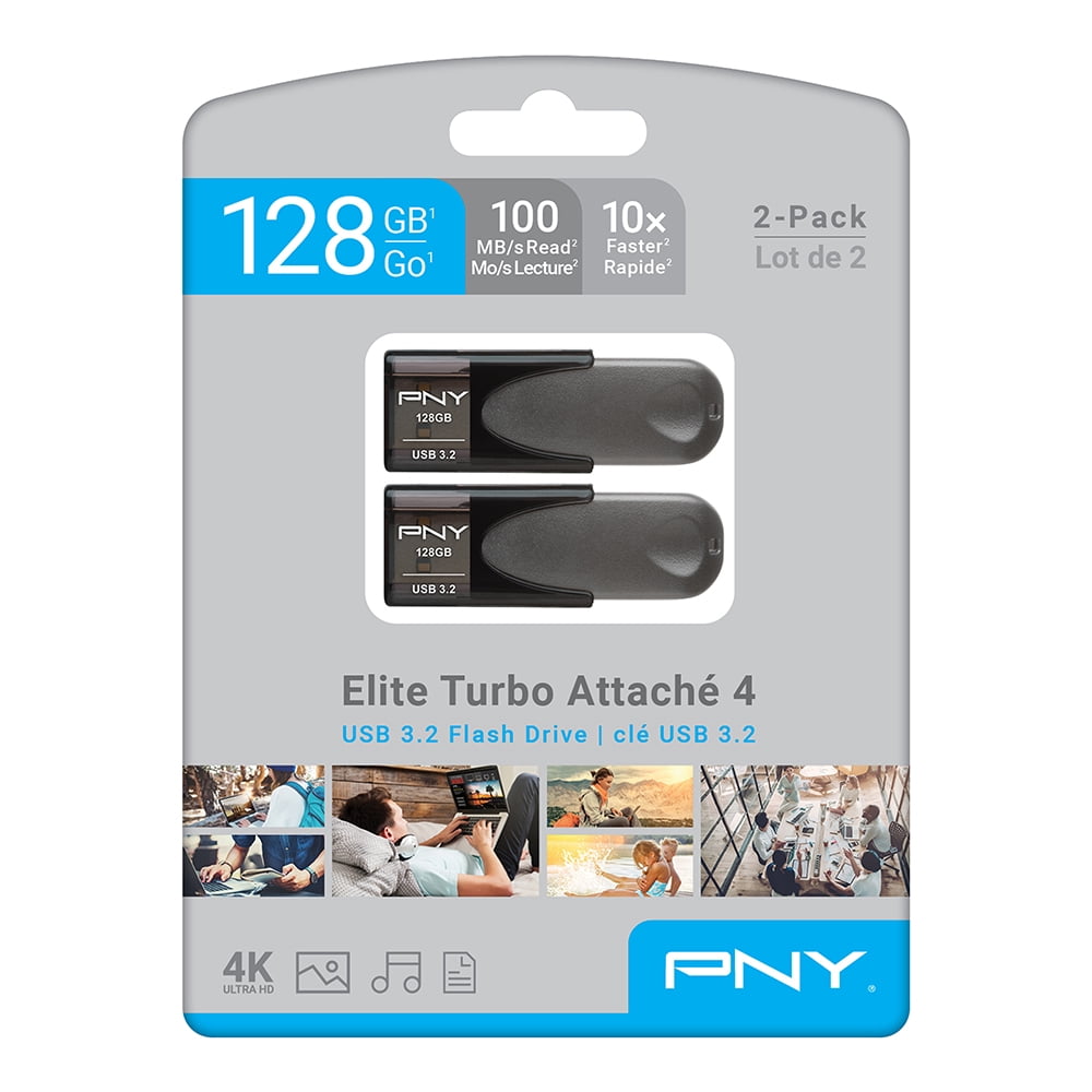 PNY 128GB Elite Turbo Attaché 4 USB 3.2 Flash Drive 2-Pack