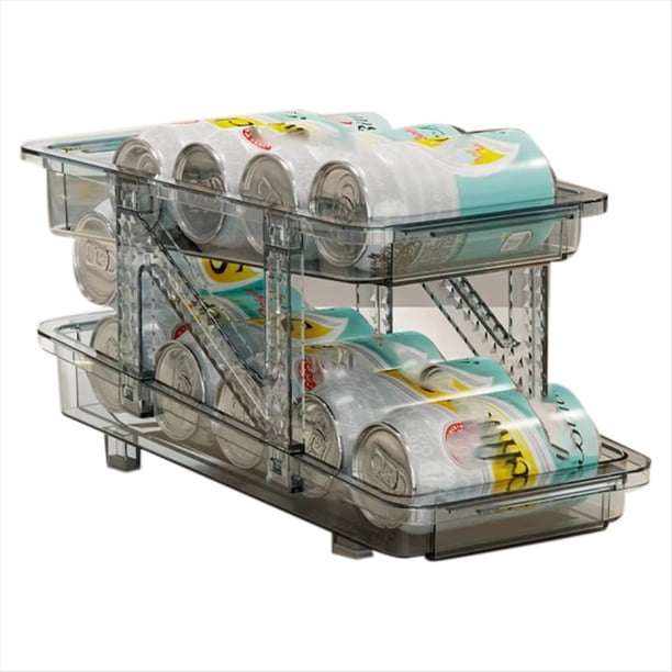 Organizador Latas Apilable para Refrigerador - Dispensador Bebidas Plástico Transparente y Estante Almacenamiento Alimentos para Refrescos, Cerveza y Productos Enlatados A