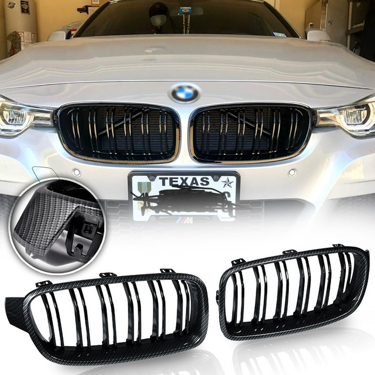 ABS F30 Grill, Front Kidney Grille for 2012-2018 BMW 3 Series F30 F31  (Double Slats Gloss Black Grills, 2pcs)