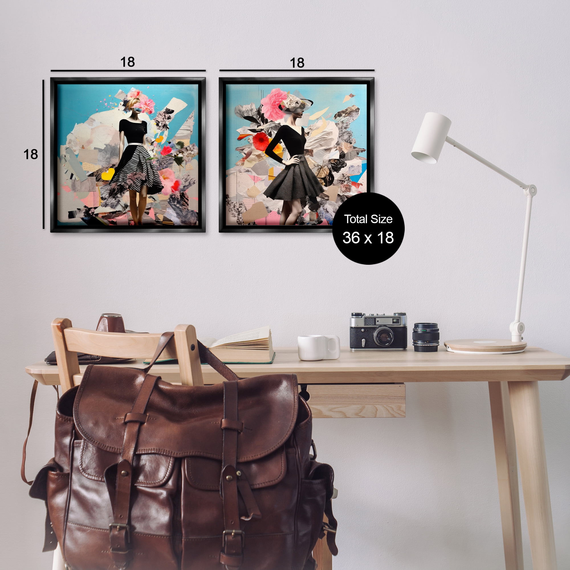 Stupell Industries Glam Fashion Figure Pose People Painting Black Floater Framed Canvas Art Print Wall Art, 18 x 18, Set of 2