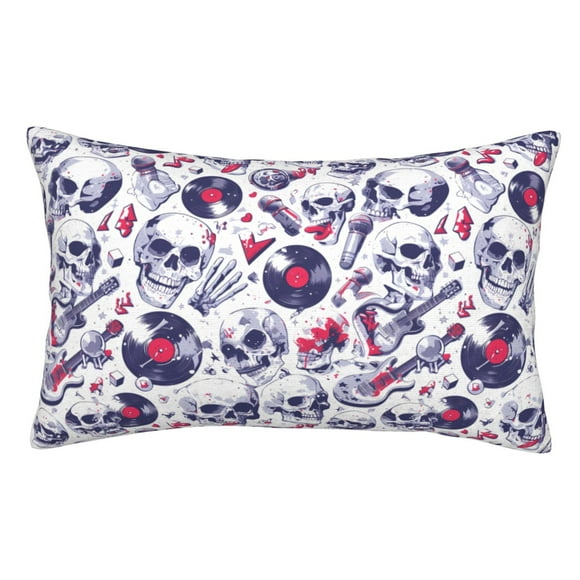 Balery music Skull record mike Funda de Cojín Estampada, Regalos para Mujeres, Regalos de Amor para Ella, Regalos para Novia o Esposa, Funda de Almohada-14"x20"