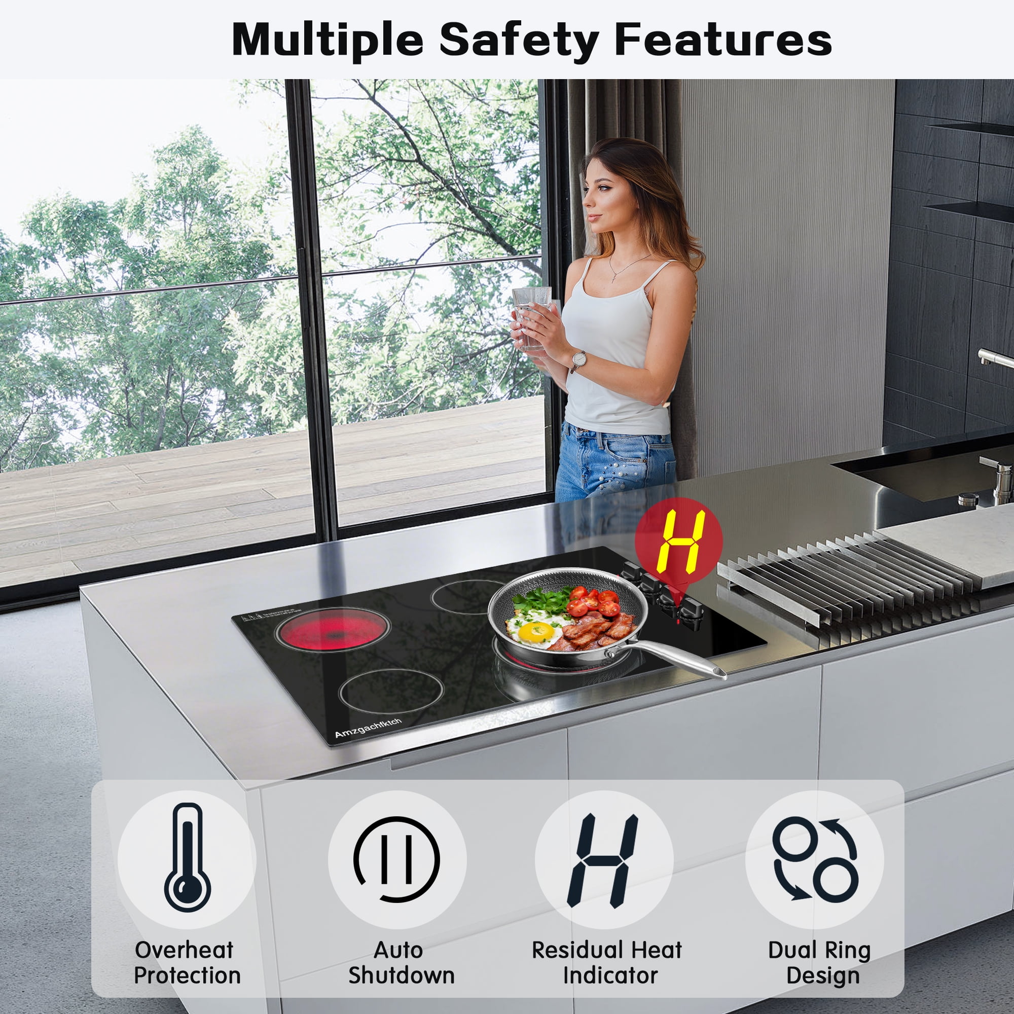 AMZGACHFKTCH 30 Inch Ceramic Cooktop with 4 Burners, 1200W, ETL Certified
