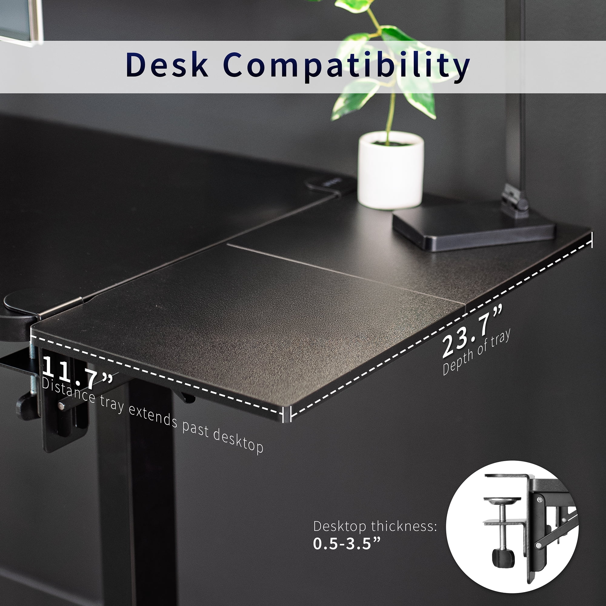 VIVO Black Clamp-on 24" x 12" Desk Extension, Accessory Platform, Keyboard Tray