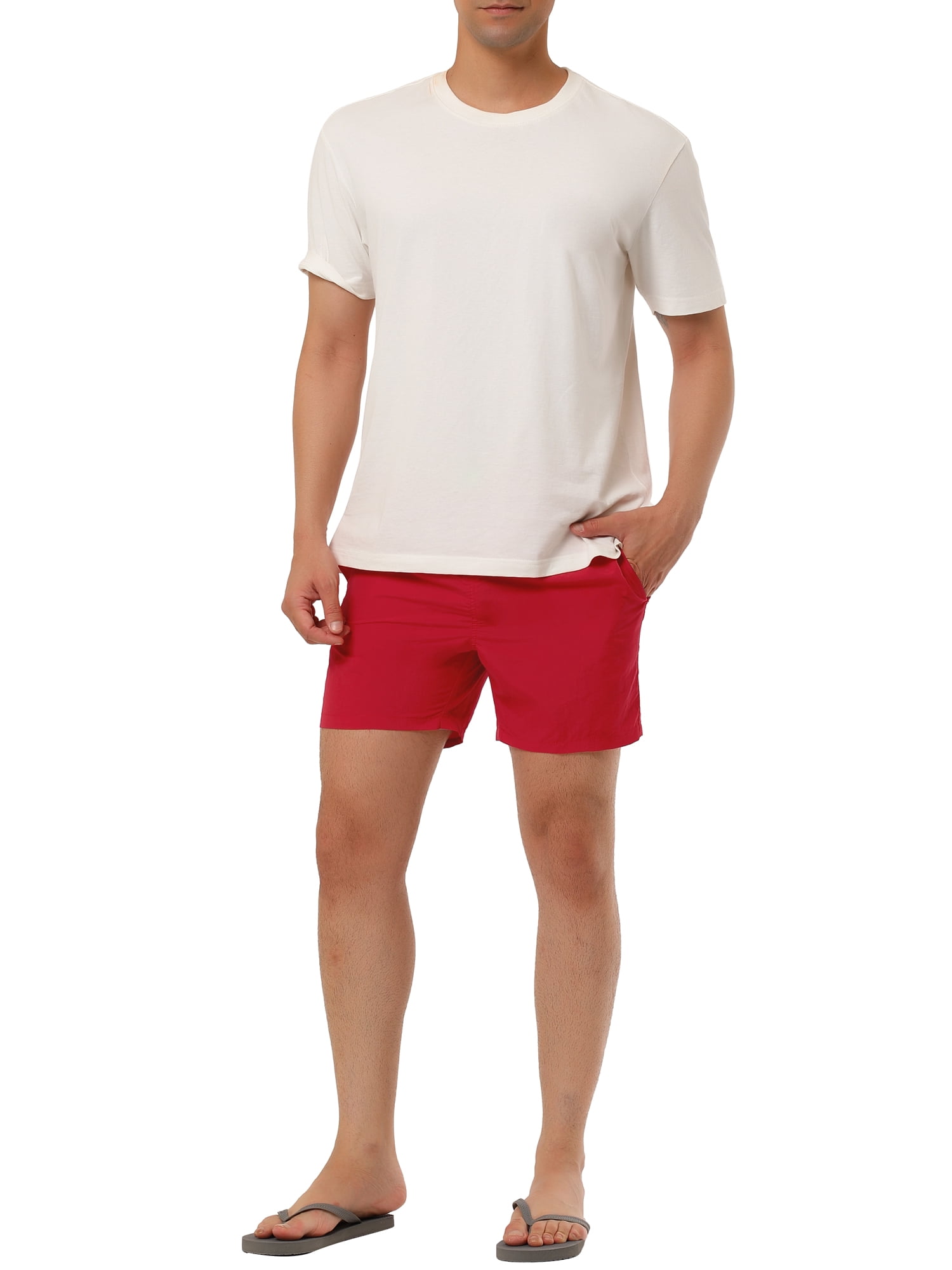 Unique Bargains Men's Summer Beach Shorts Mesh Lining Drawstring Waist Swim Shorts 32 Red