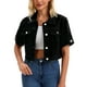 thumbnail image 1 of CHAQUETA DE JEAN CORTA DE MANGA CORTA CON BOTONES DESGASTADA Y DESHECHA PARA MUJERES INSPIRADA EN CHIC NEGRA TALLA L, 1 of 6