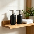 thumbnail image 1 of Ensemble de Bouteilles Rondes pour Shampooing et Lotion en Verre avec Pompe en Acier Inoxydable, Vides, Réutilisables, Contenants de Voyage pour la Maison, la Salle de Bain et la Coiffeuse, Noir, JKODE, 1 of 6