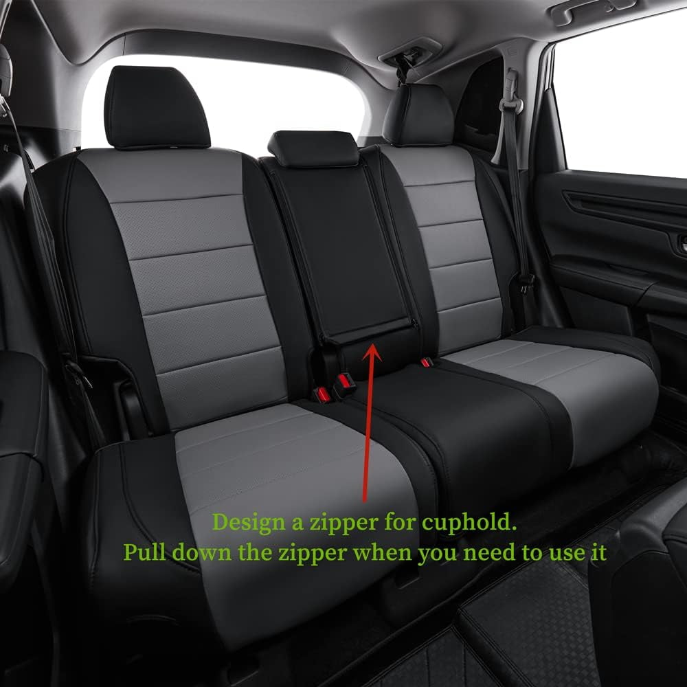 Coverdream Custom Fit CRV Car Seat Covers for 2017 2018 2019 2020 2021 2022 Honda CRV LX,EX,SE,EX-L,Touring,Hybrid - Breathable Leather Auto Seat Covers(Black/Gray,Full Set)