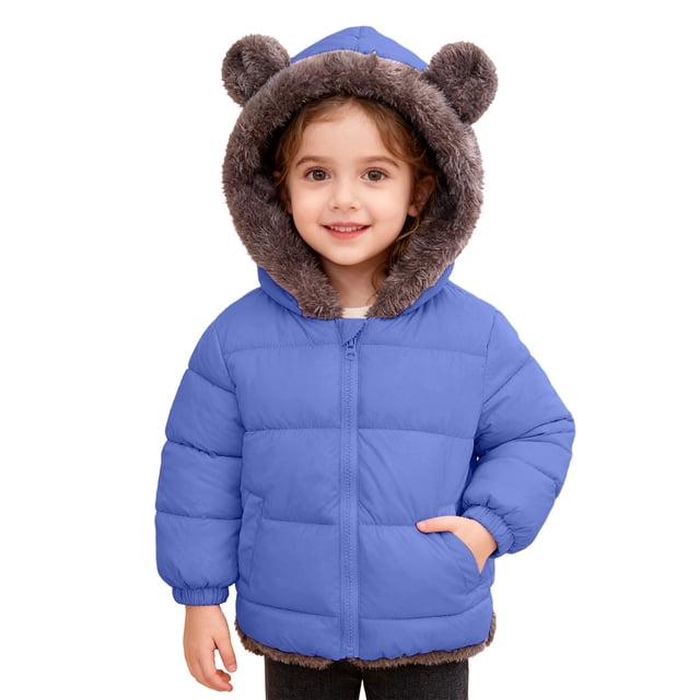 Zhuashum Vestes d'Extérieur pour Filles Manches Longues Réversible à Capuche Style Simple Manteau Durable Bleu 12-18 Mois