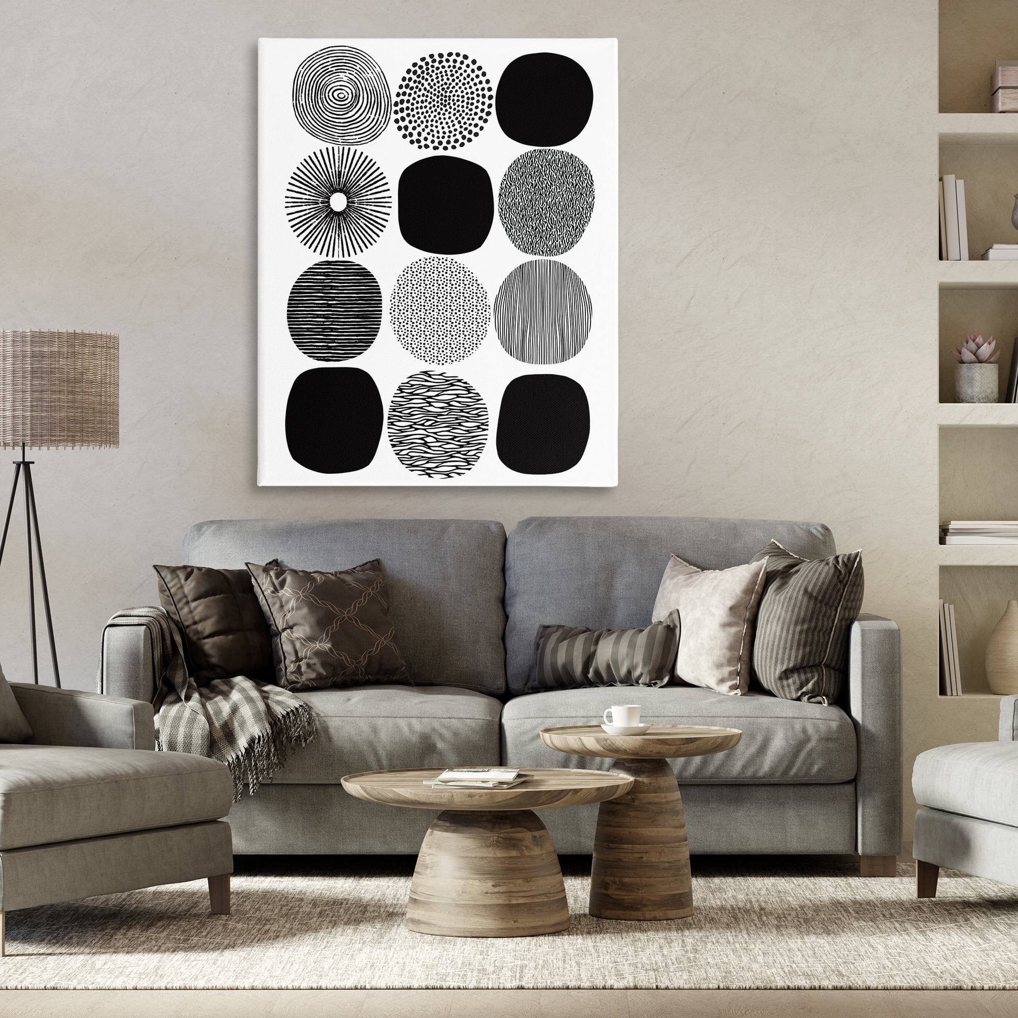 Stupell Industries Black & White Pattern Circles Abstract Painting Gallery Wrapped Canvas Art Print Wall Art, 36 x 48