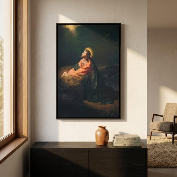 Heinrich Hofmann Christ in Gethsemane Print Religious Wall Art, Unframed Canvas 16x20in