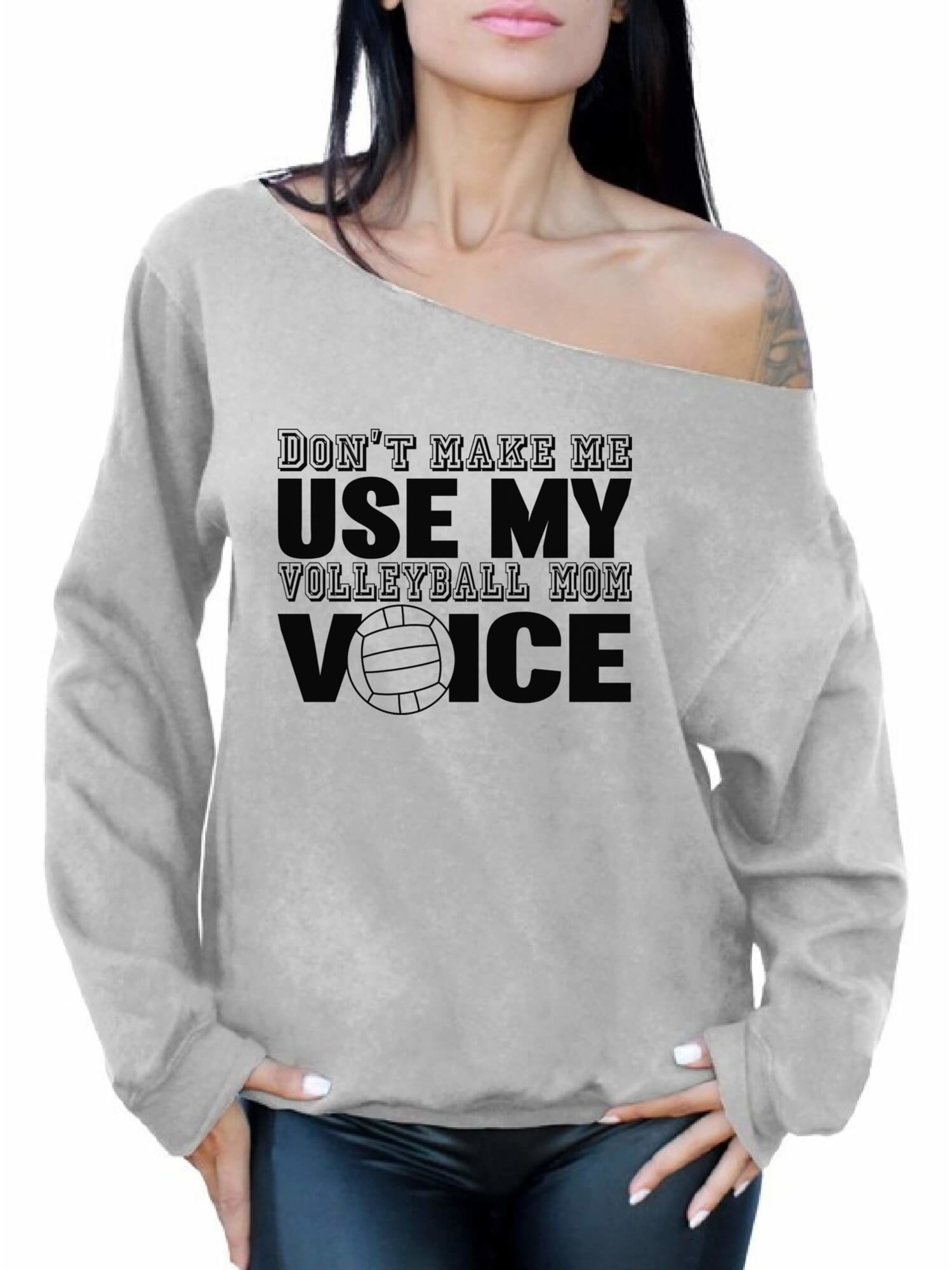 Awkward Styles Womens Dont Make Me Use My Volleyball Mom Voice Graphic Off Shoulder Tops Oversized Sweatshirt Black 
