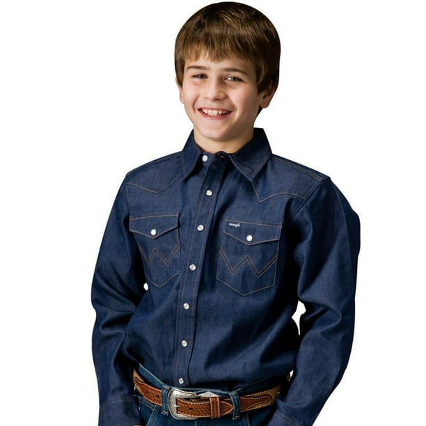 Wrangler Wrangler Apparel Boys Dark Denim Work Shirt