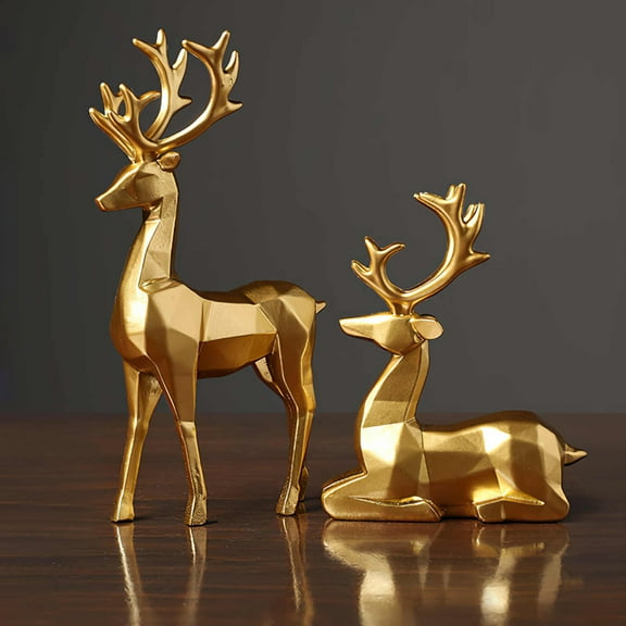 FUNING Nordic Style Origami Elk Resin Sitting Standing Deer Statues, Reindeer Figurines Desk Ornament Great Christmas Gift for Family