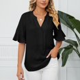 thumbnail image 4 of Women Blouse Casual V-Neck Tops Ruffle Sleeve Leisure Short Sleeve Leisure Shirt Blouses Holiday Female Dailywear Clothing, 4 of 7