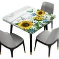 thumbnail image 2 of Sunflower Square Fitted Tablecloths, Flowers on Rustic Wood Board and Butterfly Elastic Edge Table Cover, for Outdoor Picnic Camping and Indoor Kitchen Dining Party, Fit to 36x36 In Square Table, Blue, 2 of 6