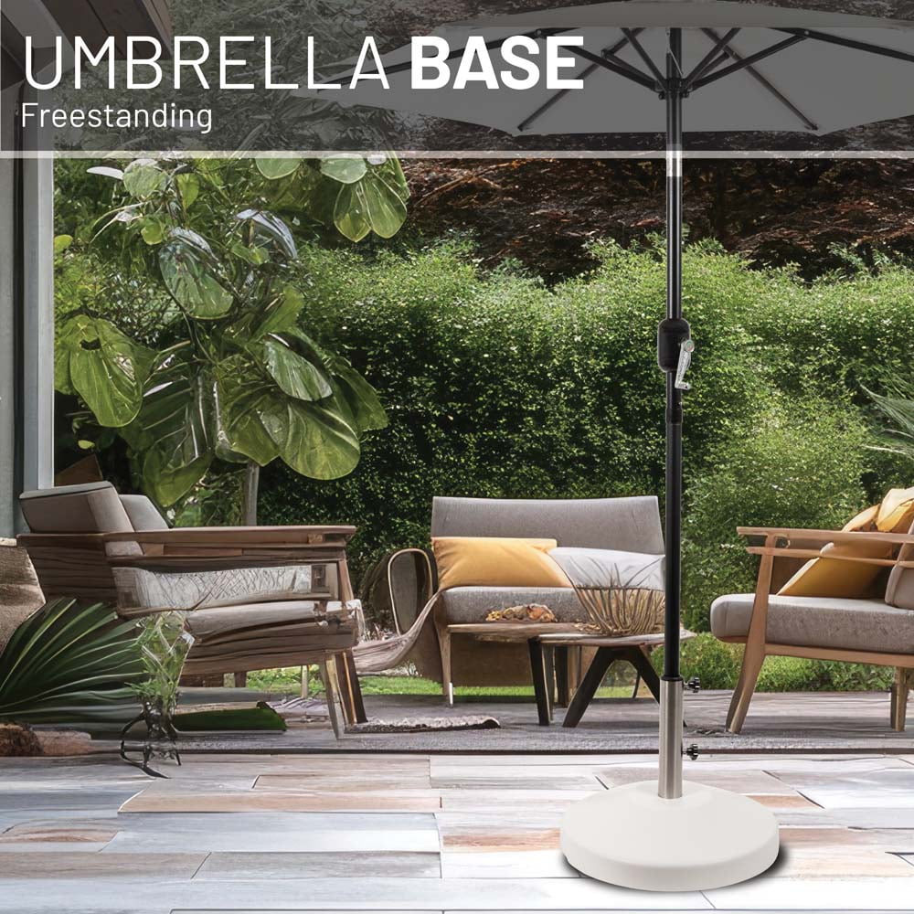 US Weight Free-Standing Fillable Umbrella Base - Rolling Base for Patio Umbrella Stand – White