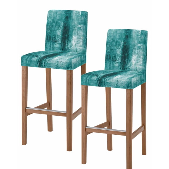 Teal Bar Stool Covers Set of 2, Retro Oil Painting Modern Abstract Art Aesthetics Stretch Washable Bar Chair Covers with Backs, Removable Pub Counter Height Chair Cover for Kitchen Dining Room Cafe