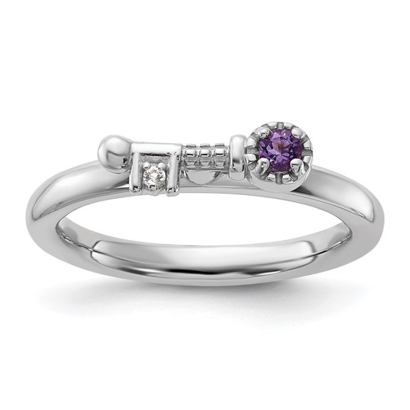 Auriga 925 Sterling Silver Rhodium-plated Amethyst and White Topaz Key Ring for Women Size- 5