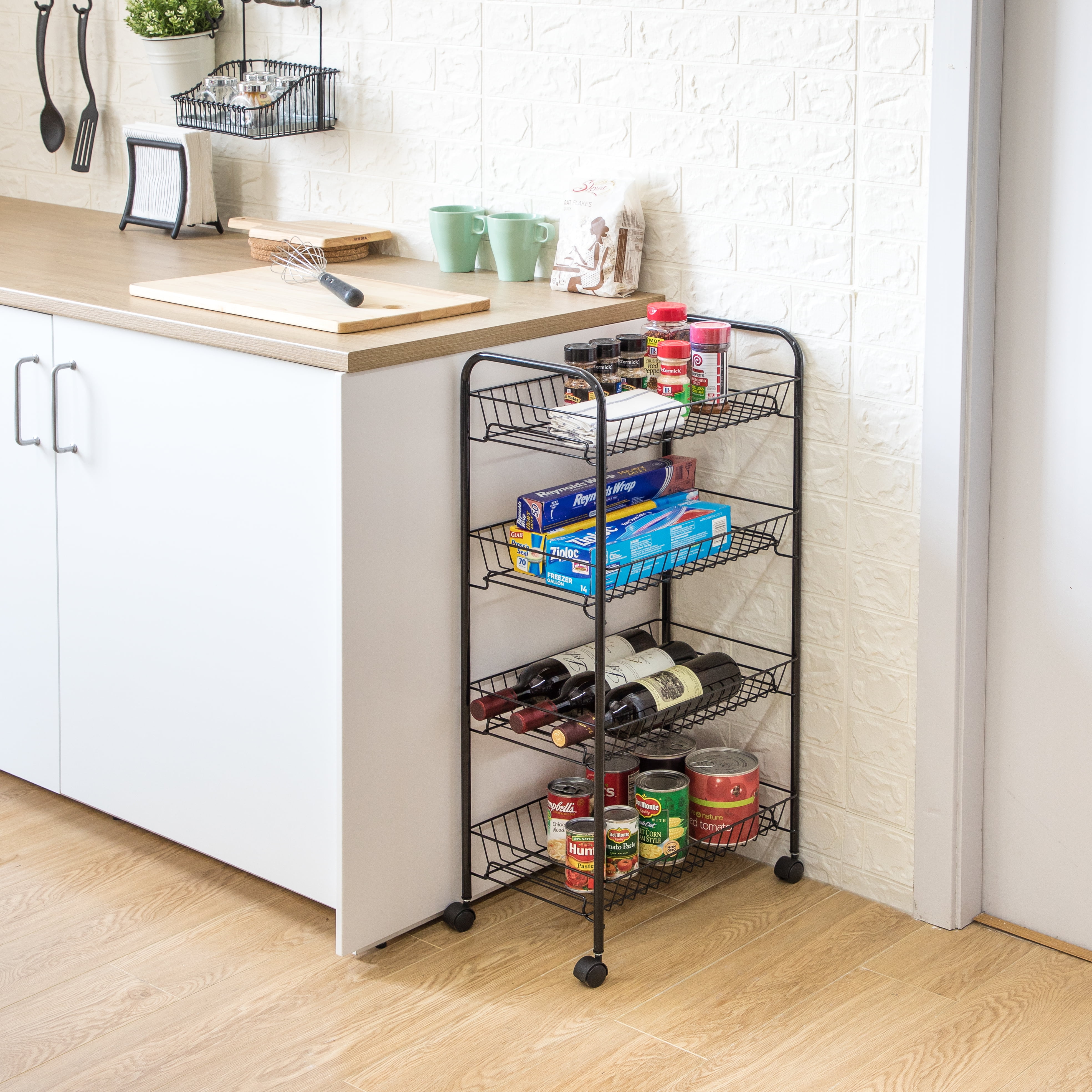 Mainstays 4 Tier Steel Wire Rolling Cart - Black