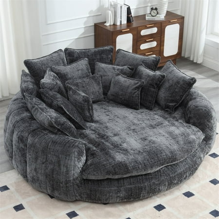 litvz 81.1in extra wide round boneless sofa oversized round chaise lounge comfy with 14 pillows for living room