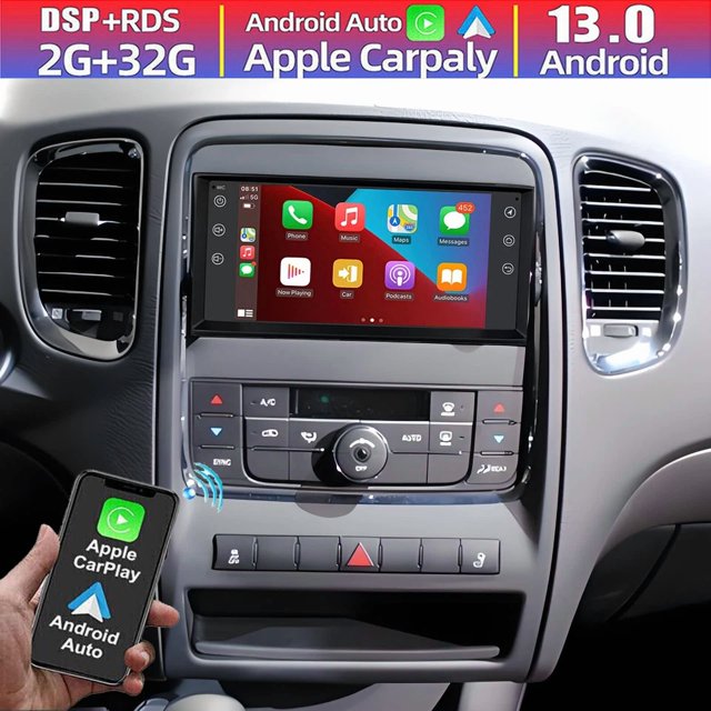 7-Inch IPS Touchscreen Car Radio | 4+64GB Android 13 For Dodge Durango 2004-2010 - CarPlay/Android Auto Ready with AHD Reverse Camera, FM, Bluetooth, SWC, GPS