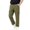 thumbnail image 2 of Spazoro Boys Cargo Pants with Multi‑Pockets, Straight Leg Relaxed Fit Elastic Waist Solid Color Pull‑on Casual Daily Long Trousers for Kids Green Size 9-10, 2 of 9