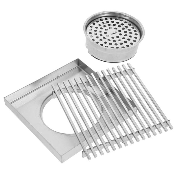 Rejilla de desagüe exterior cuadrada de acero inoxidable para ducha, atrapa pelos, ideal para patios, jardines pequeños y terrazas.