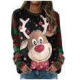 thumbnail image 4 of Pntutb Navidad moda mujer Casual manga larga cuello redondo Plaid impreso señoras sudadera tops blusa Pntutb Pntutb-4763, 4 of 5