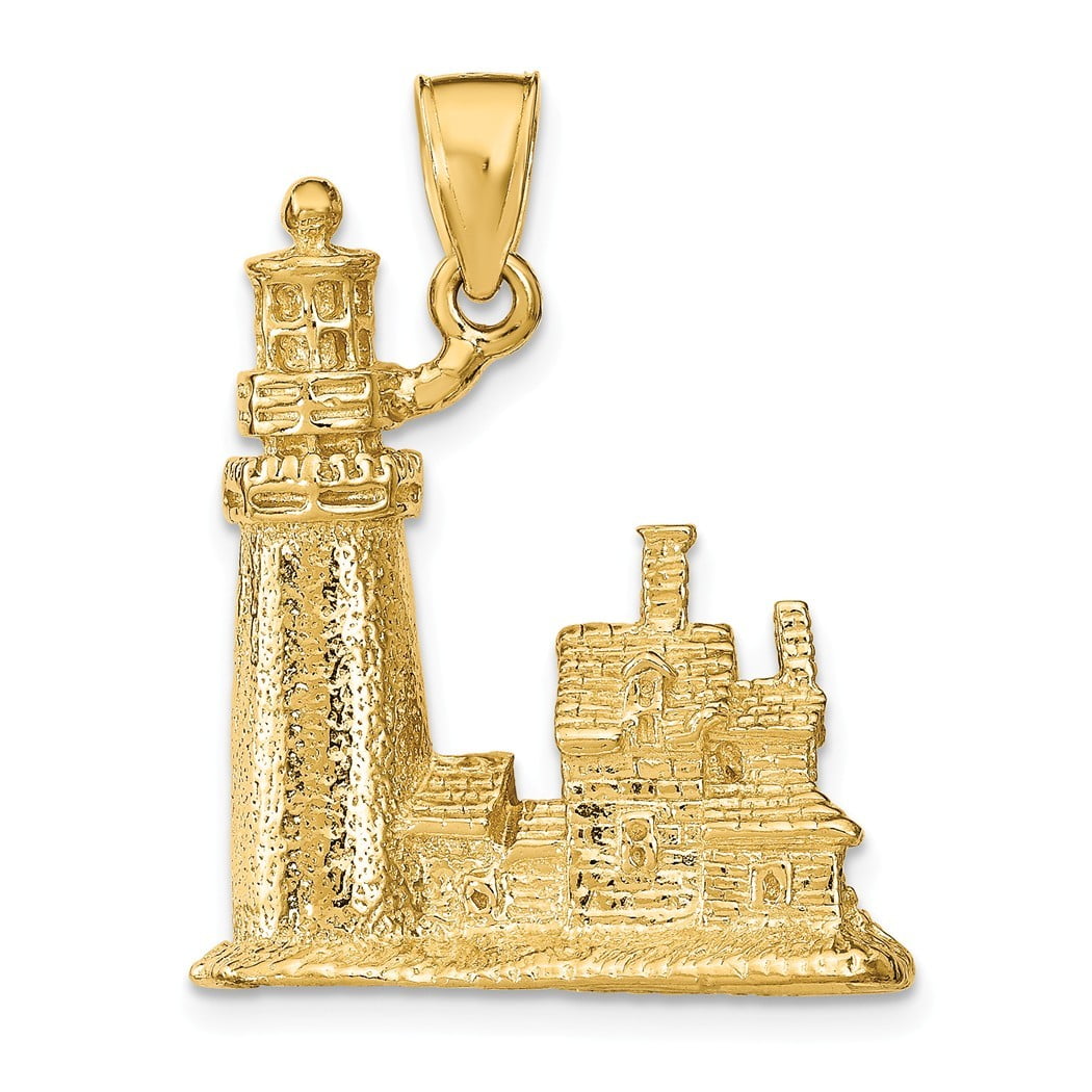 14k Gold 3 d Cape Cod Lighthouse Ma Charm Pendant Necklace Jewelry
