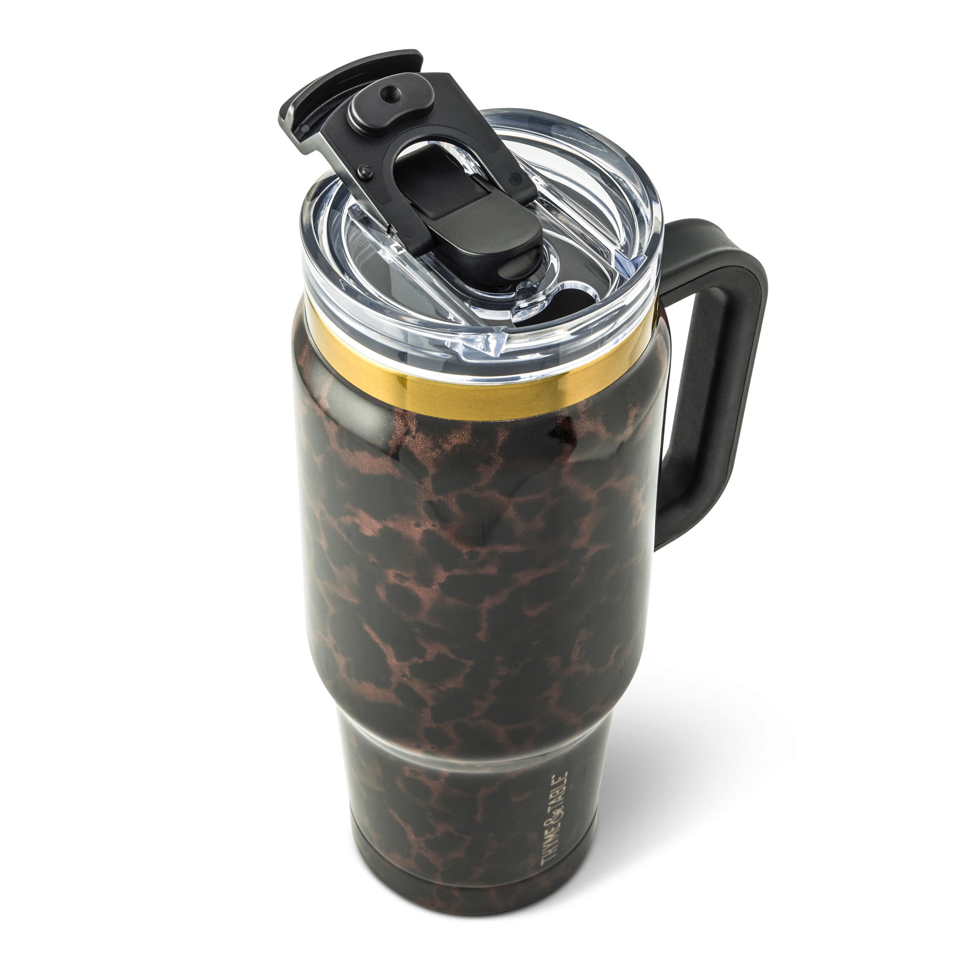 Thyme & Table 32oz Stainless Steel Luna Tumbler with Handle and Dual Straw Lid, Mocha Tortoise