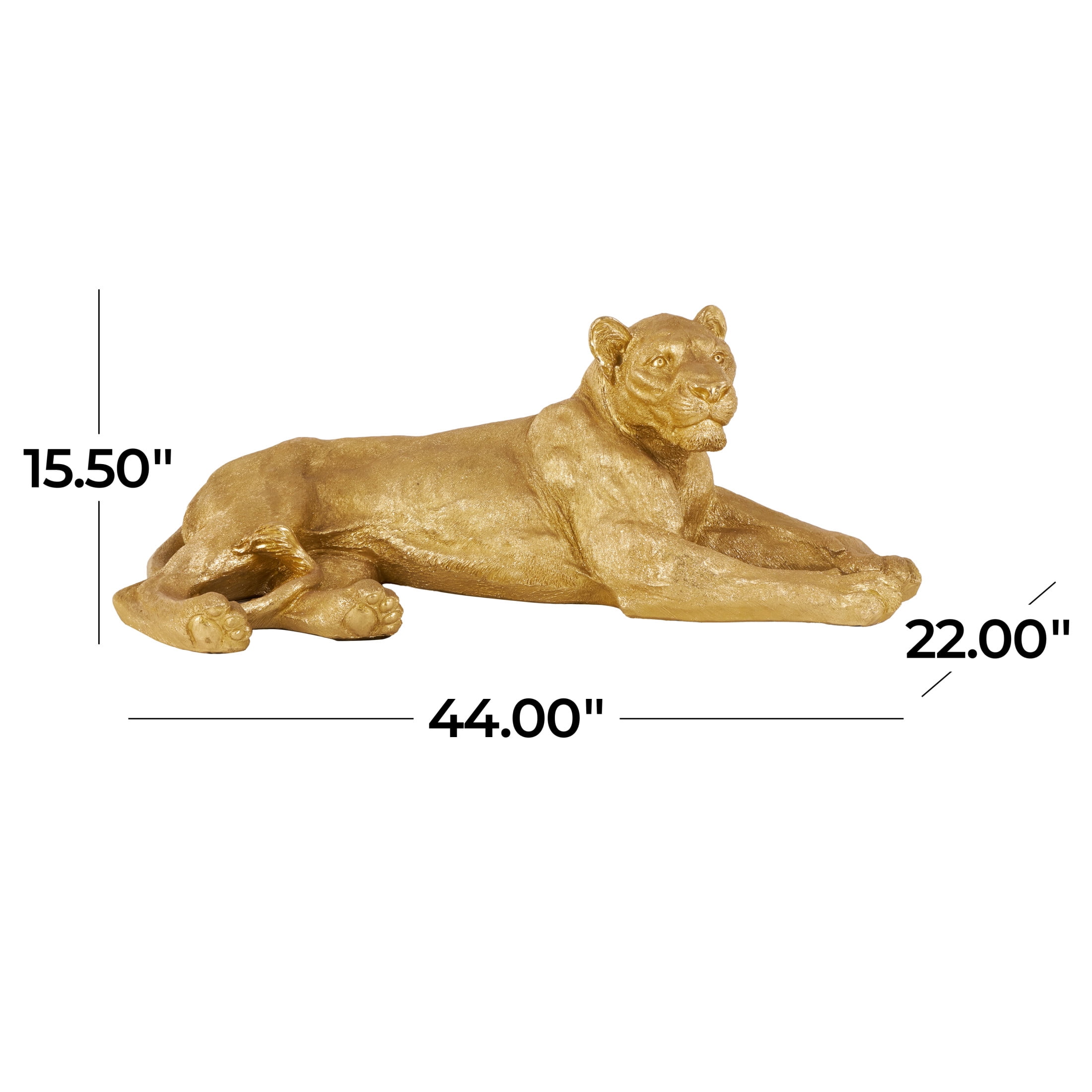 44" x 16" Gold Resin Laying Leopard Sculpture, by DecMode