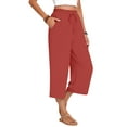 thumbnail image 3 of Women'S Cropped Pants Drawstring Casual with Pockets Loose High Waisted Wide Leg Lounge Pants Orange Red L, 3 of 6