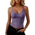 thumbnail image 2 of Ribbed Tank Tops with Built in Bra, Womens Racerback Tanks Sleeveless Knit V Neck Slim Fit Cropped Tees (XL, Purple), 2 of 8