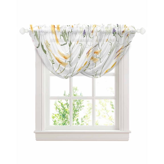 Waterfall Valances for Windows, Yellow Daisy Floral Kitchen Sheer Valance Curtains, Spring Rustic Botanical Flowers Rod Pocket Elegant Swag Valances for Living Room Bedroom, 47.2"x38.5", 2 Panel