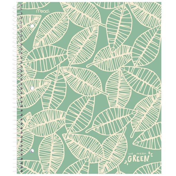 Mead We Mean Green Notebook, 1 Subject, Wide Ruled, 10 1/2" x 8", Blue