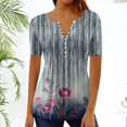 thumbnail image 2 of TSADFHJI Chandail en Molleton Col Rond pour Femmes T-Shirt Confortable Tunique Col en V Boutons Blouse Manches Courtes Tops d'Été L Gris, 2 of 5