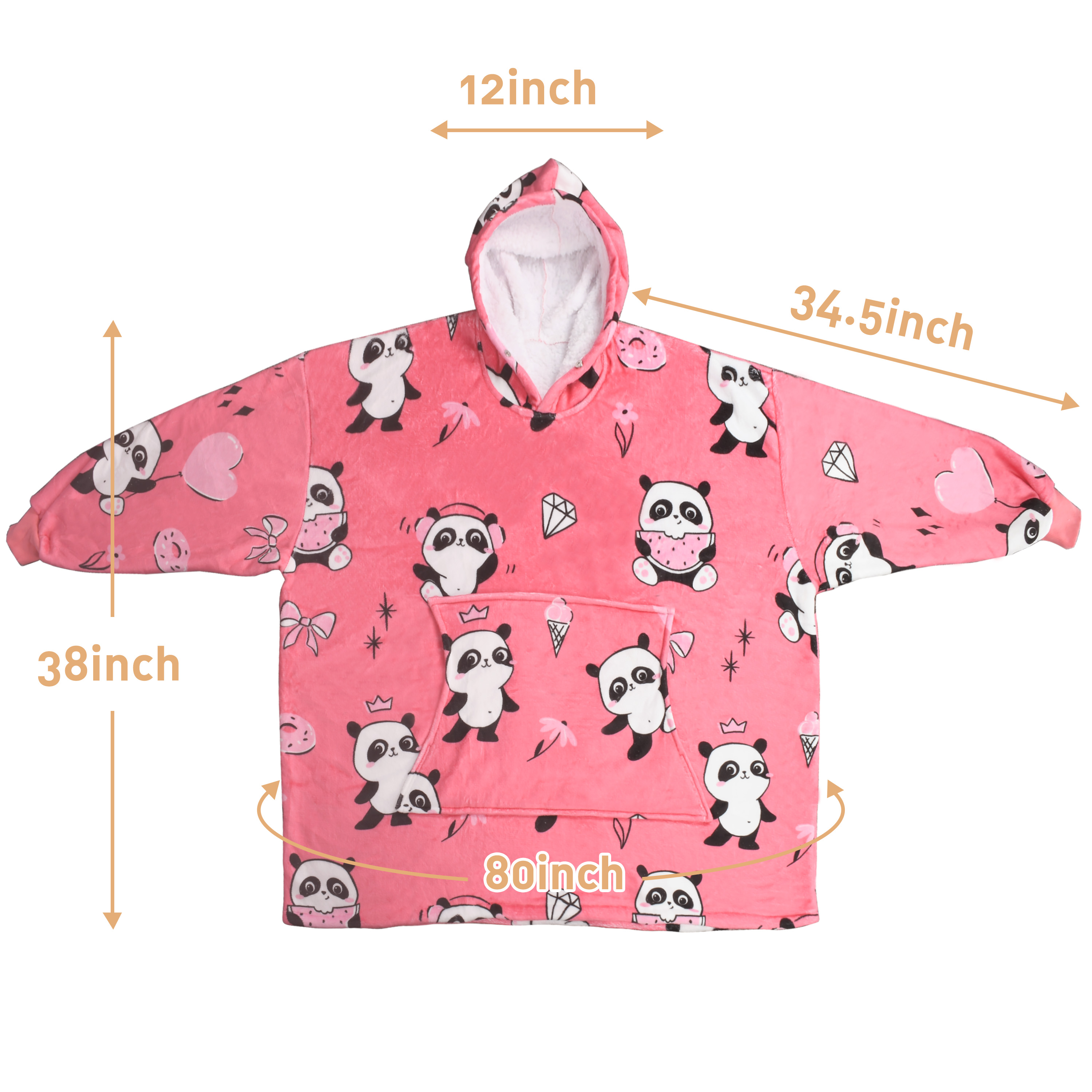 Catalonia Panda Print Oversized Hoodie Blanket Sweatshirt, Wearable Sherpa Giant Pullover for Adults Men Women Teenagers Wife Girlfriend Gift