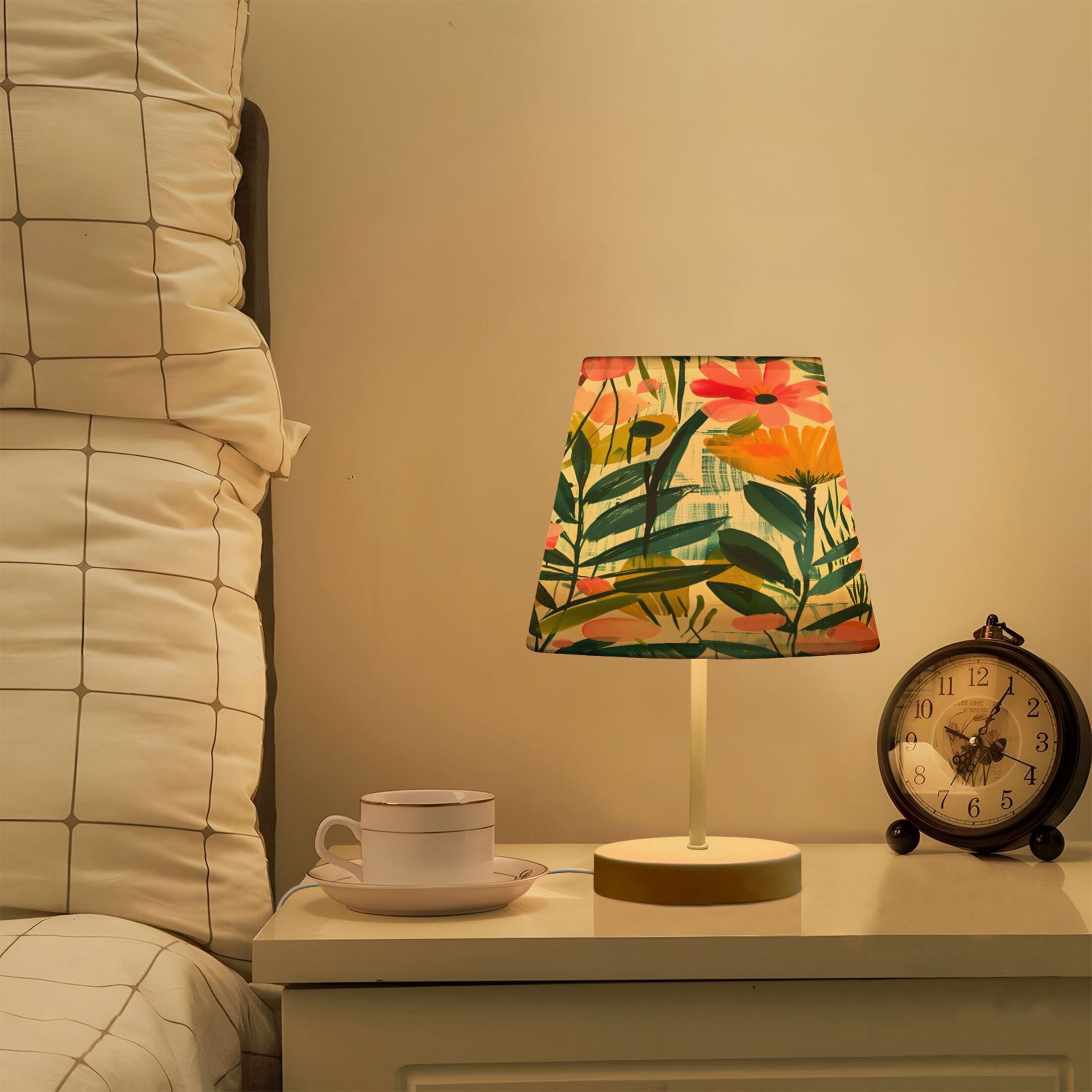 Ryvnso LED Bedside Table Lamp Flower Oil Painting Bedroom Desk Lamps Nightstand Lampshade M