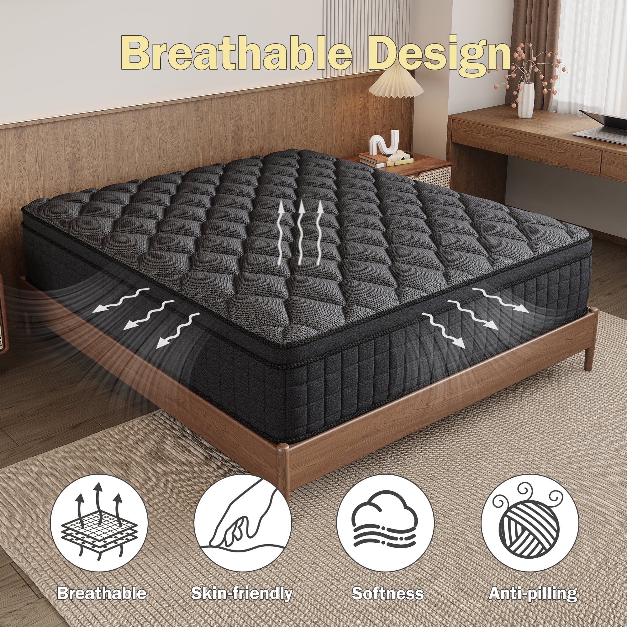 gunugu 14 inch Full Hybrid Mattress in a Box, Cooling Gel Memory Foam Mattress with Individually Wrapped Pocket Coils, Medium Firm