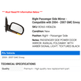 thumbnail image 2 of Right Passenger Side Mirror - Compatible with 2004 - 2007 GMC Envoy 2005 2006, 2 of 2