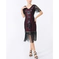 thumbnail image 2 of Fringe Flapper Outfit 1920S Sequined Short Sleeve Tassel Hem Long Dresses, 2 of 6
