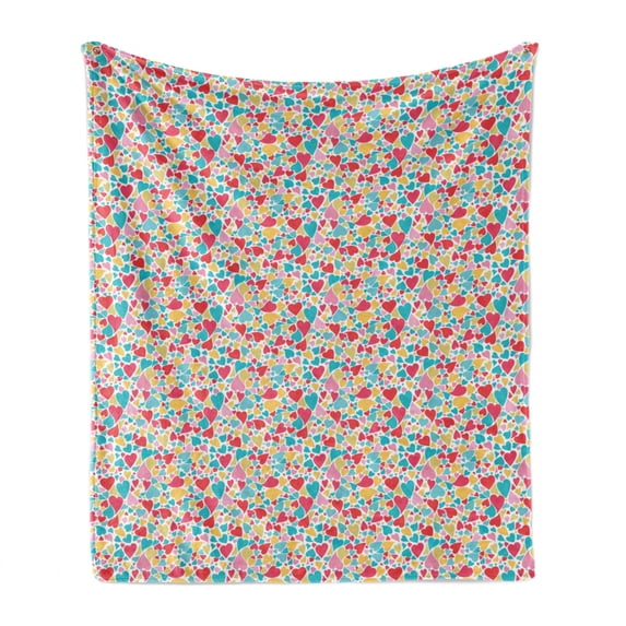 Hearts Soft Flannel Fleece Throw Blanket, Colorful Hearts for Valentines Day Love Childish Hand Drawn Happiness Joy Theme, Cozy Plush for Indoor and Outdoor Use, 70" x 90", Multicolor, by Ambesonne