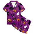 thumbnail image 4 of Weebloom Halloween Toddler Girls' Pajama Sets Cute Pumpkin Bat Print Pajama Soft Satin Short Sleeve Button Down Shirt Shorts Outfit For Kids Party Sleepwear Nightwear Pjs Loungewear 2-3 Years, 4 of 4