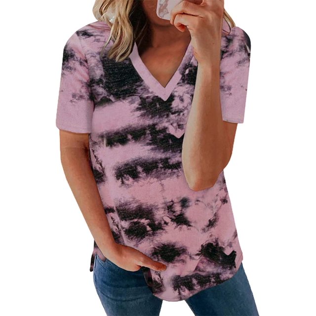 Womens Striped Color Block Short Sleeve Causal Blouses T Shirts Tops