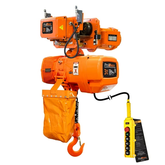 Prowinch 2 Speed 3 Ton Electric Chain Hoist Power Trolley, 30 ft. G100 Chain, M4/H3